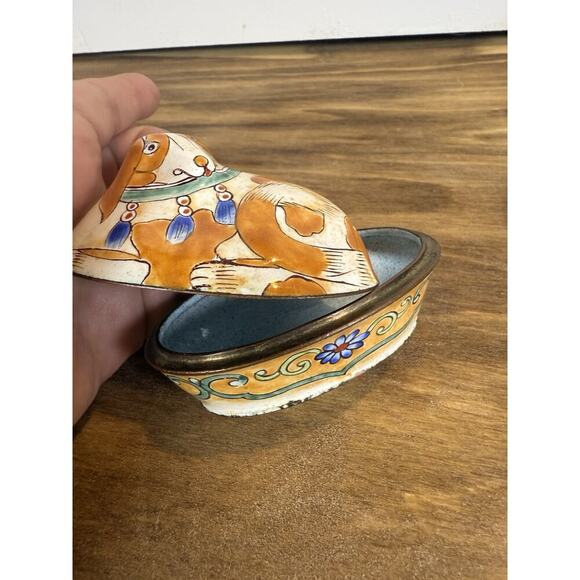 ✨Vintage ✨Japanese Kutani Porcelain Dog Figurine Lidded Trinket Box Hand Painted - Picture 6 of 6